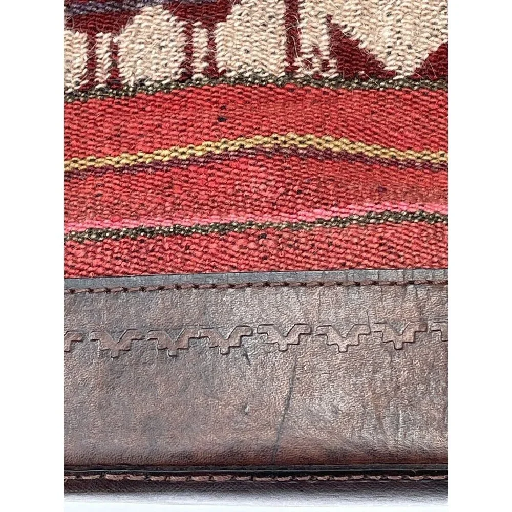 Bolivian VTG BOHO Red Suede Brown Leather‎ & Tapestry Zipper Tote Purse Bag